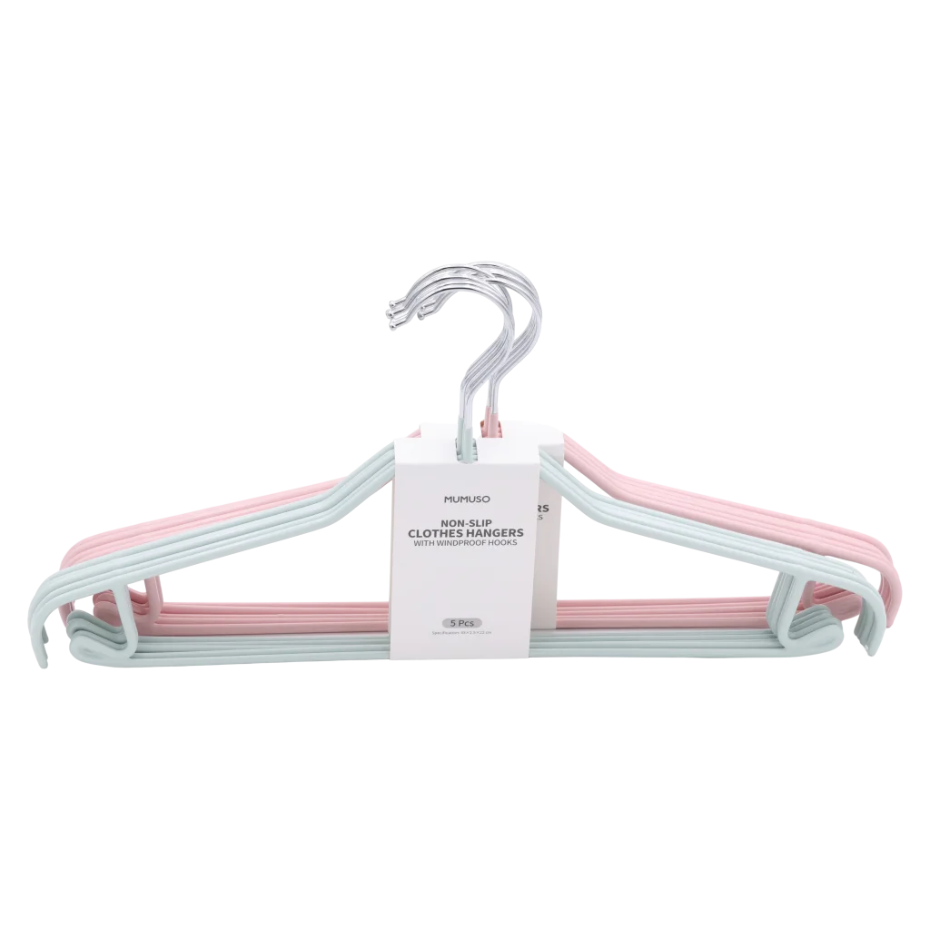 5er-Pack rutschfeste PVC-Kleiderbügel mit Windschutzhaken (Rosa/Grau)