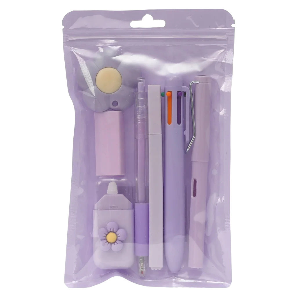 7-teiliges Schreibwaren-Set mit Einhorn-Design (Flieder/Rosa)