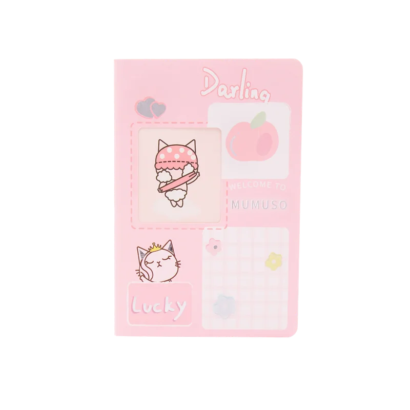 A5 Notizbuch mit Katzen-Design und Fadenbindung (Rosa)