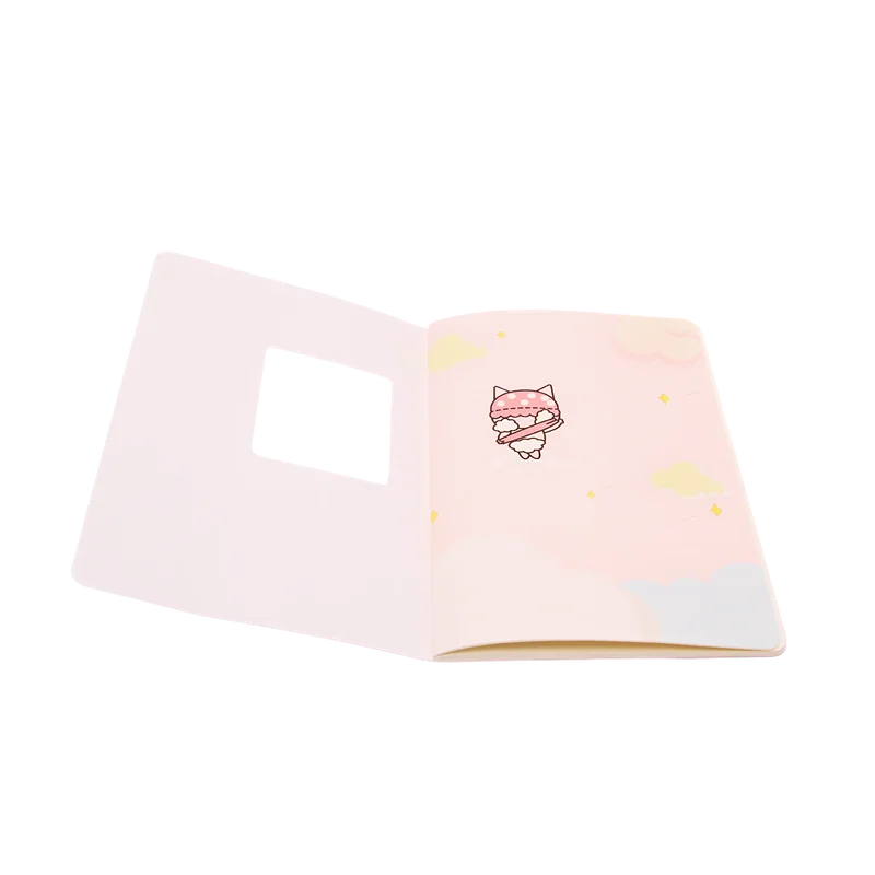 A5 Notizbuch mit Katzen-Design und Fadenbindung (Rosa)