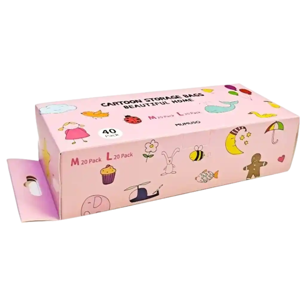 40 Aufbewahrungsbeutel PE mit Cartoon-Print, gemischte Größen (Rosa)