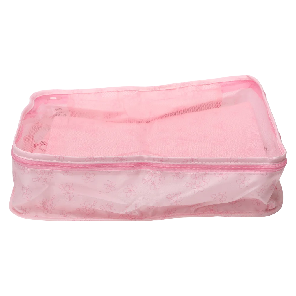 7-teiliges Polyester-Aufbewahrungstaschen Set mit Kirschblüten-Design (Rosa)