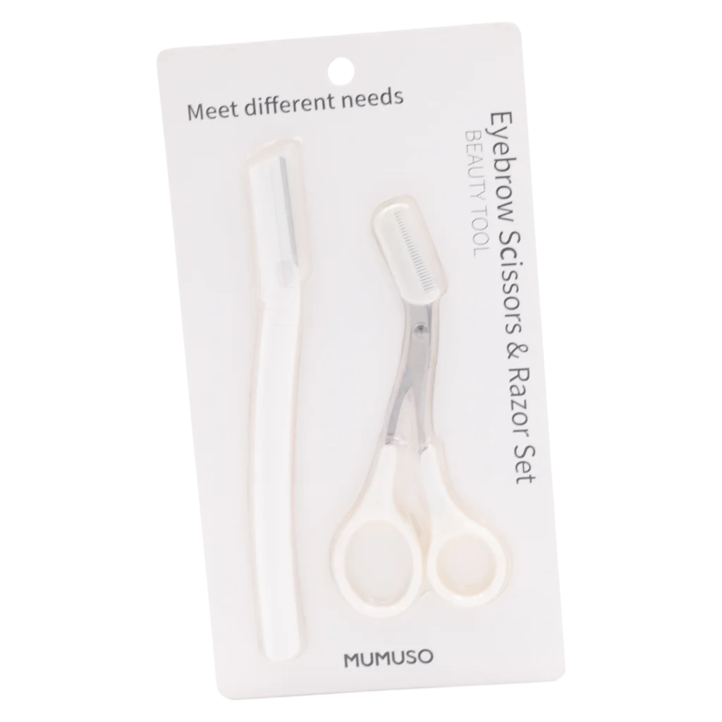 Augenbrauen-Set Schere &amp; Rasierer aus Edelstahl/PP für präzise Pflege (Weiß)