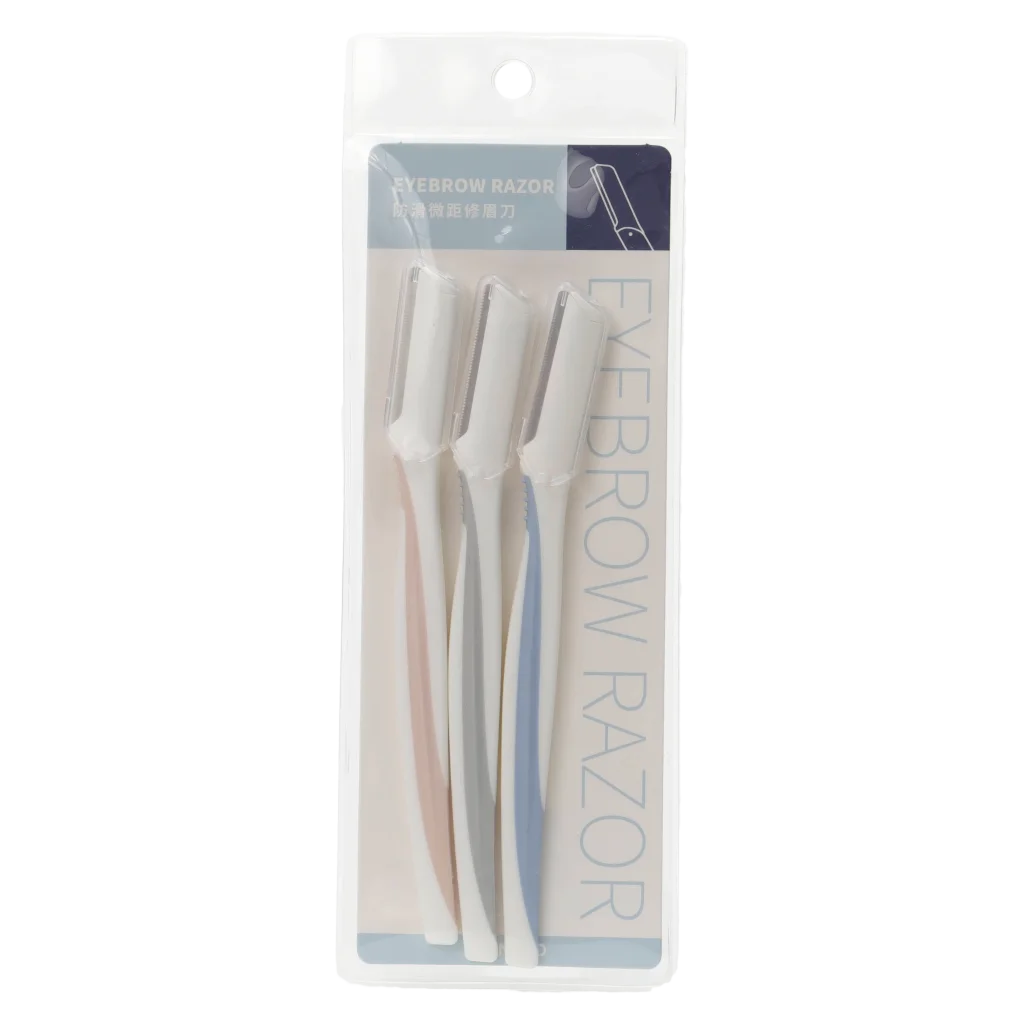 3er-Pack Augenbrauenrasierer mit Präzisionsschutz für Augenbrauenstyling (Beige/Grau/Rosa)