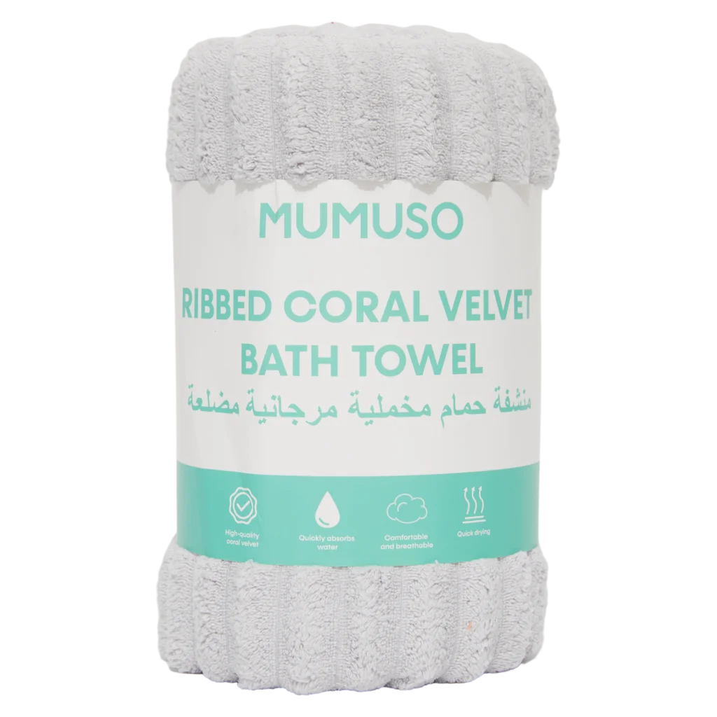 Badehandtuch aus Fleece, geripptes Korallenvelours (Hellgrau)