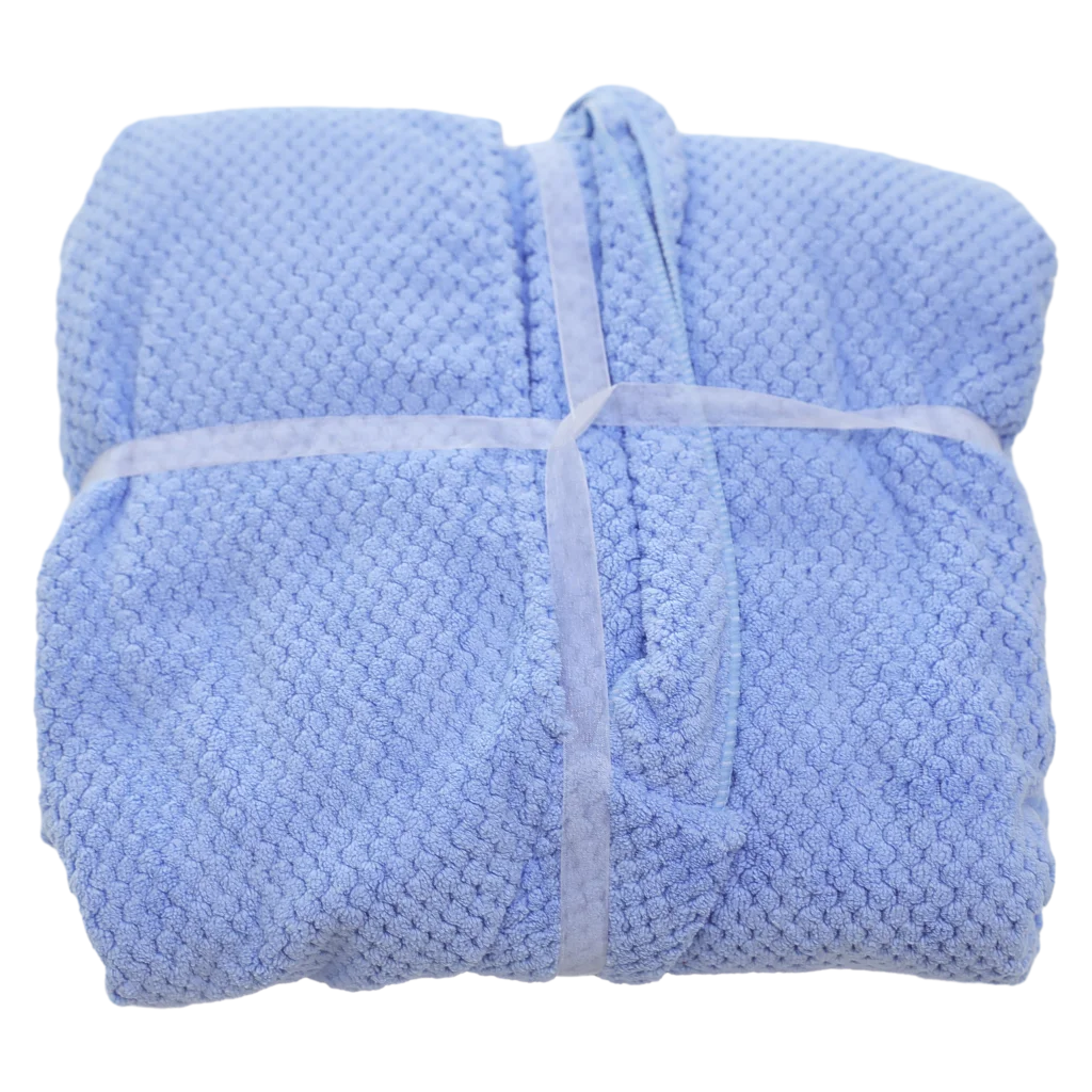 Langer Bademantel aus strukturiertem Polyester-Polyamid, mit kurzen Ärmeln (Blau)