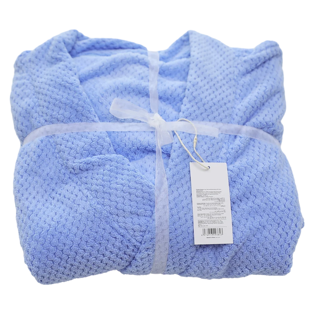 Langer Bademantel aus strukturiertem Polyester-Polyamid, mit kurzen Ärmeln (Blau)