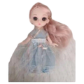 Ball-Jointed Doll 15 cm aus PVC mit langem Rosahaar und hellblauem Kleid (Blau/Rosa)