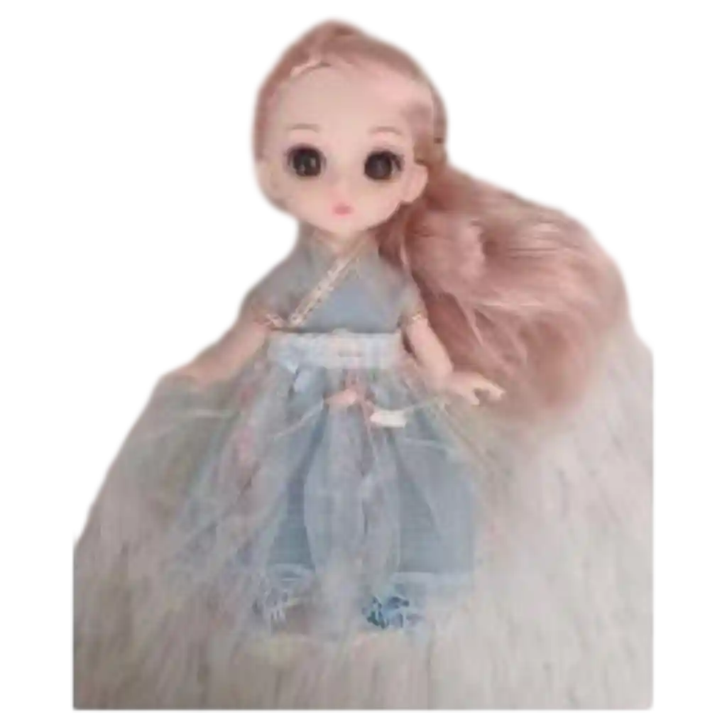 Ball-Jointed Doll 15 cm aus PVC mit langem Rosahaar und hellblauem Kleid (Blau/Rosa)
