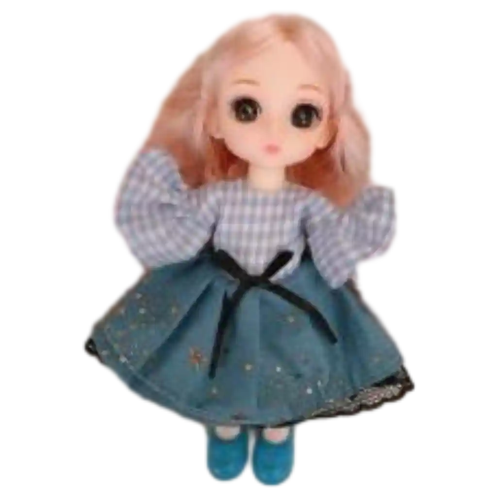 Ball-Jointed Doll als Schlüsselanhänger, 15 cm mit Karokleid-Design (Blau)