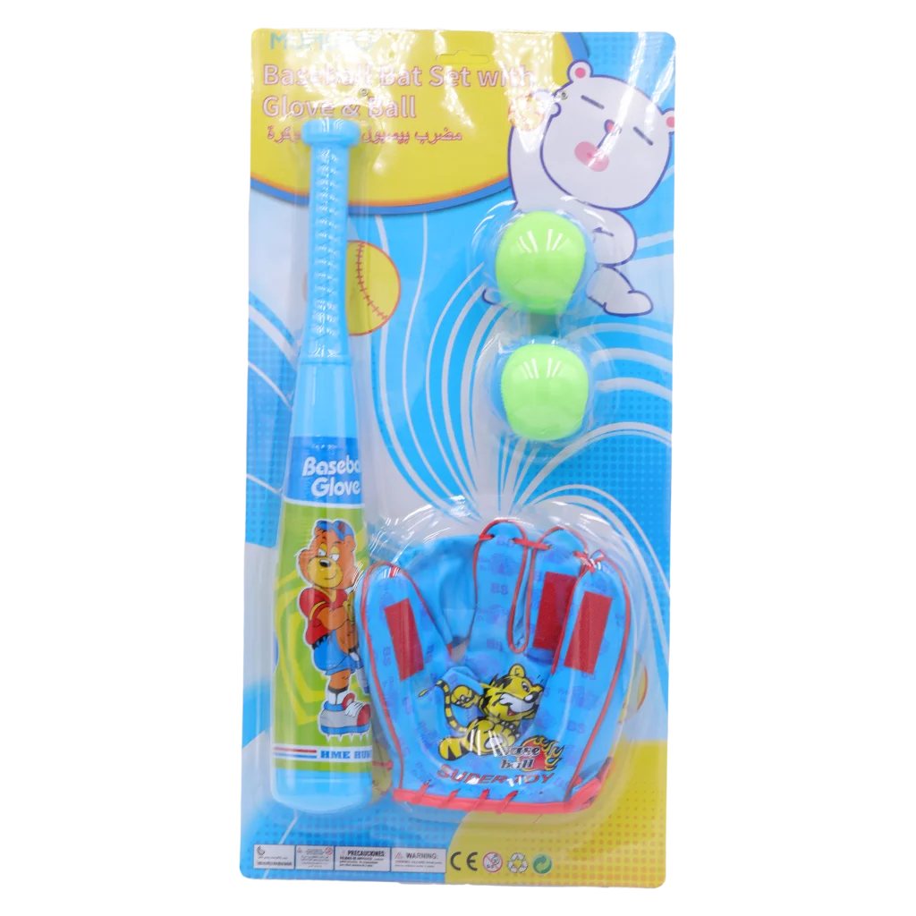 Baseball-Set aus PVC für Kinder mit Handschuh und 2 Bällen (Blau/Rot)