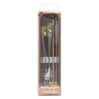 4-teiliges Edelstahl-Besteckset mit Katzen-Design, inklusive Bürste und Box (Dunkelbraun)