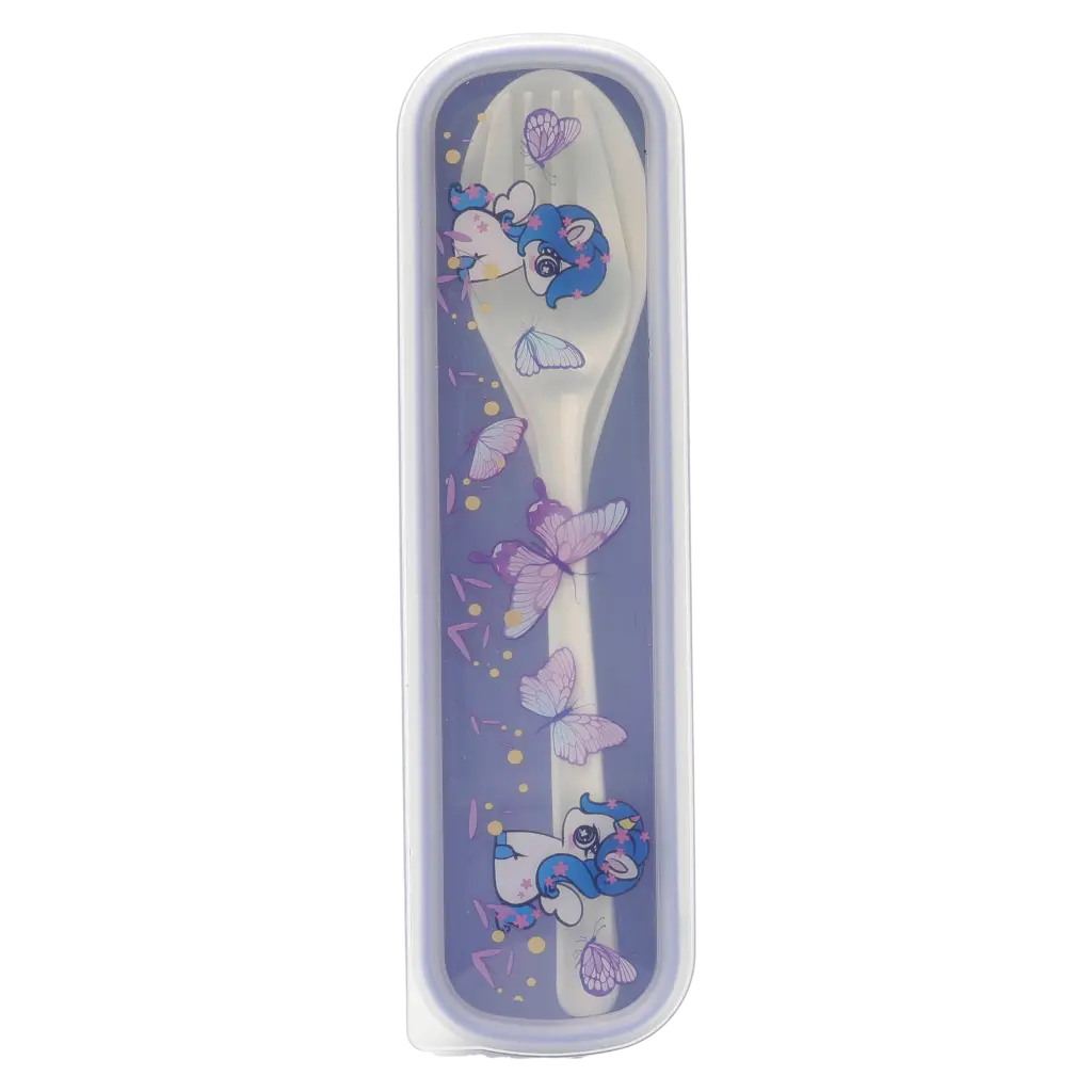 2-teiliges Kunststoff-Besteckset mit Einhorn-Design (Lila)
