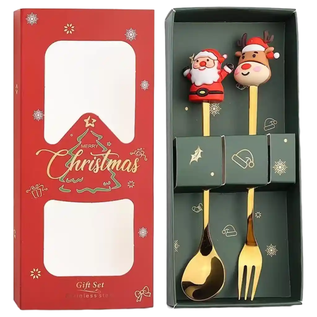 2-teiliges Edelstahl-Besteckset mit Weihnachts-Design (Gold)