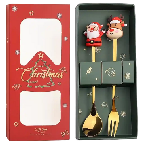 2-teiliges Edelstahl-Besteckset mit Weihnachts-Design (Gold)