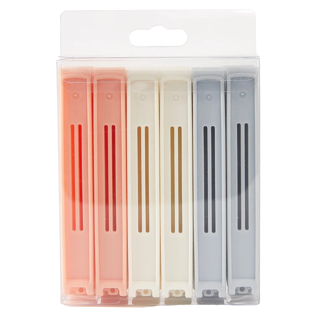 12-teiliges PP-Beutelverschluss Set für Lebensmittel (Grau/Creme/Rosa)