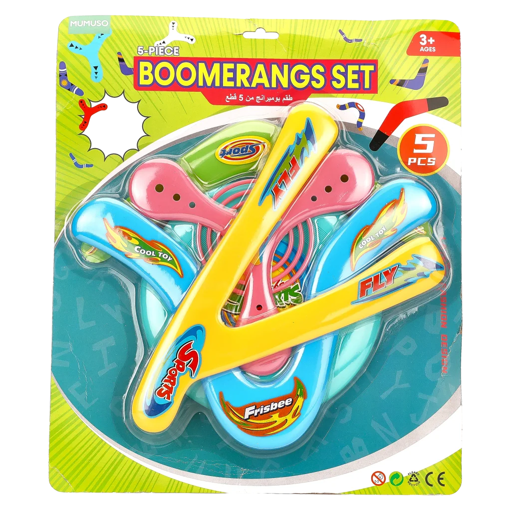 5-teiliges Boomerang-Set aus PP für Kinder (Gelb/Blau/Rosa)