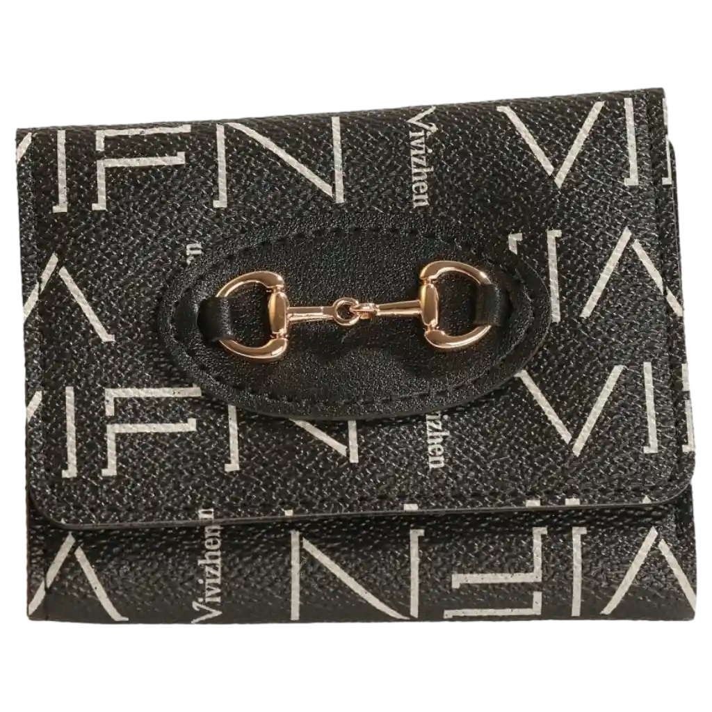 Kunstleder-Geldbörse mit modernem Print, Klapp-Design (Schwarz)