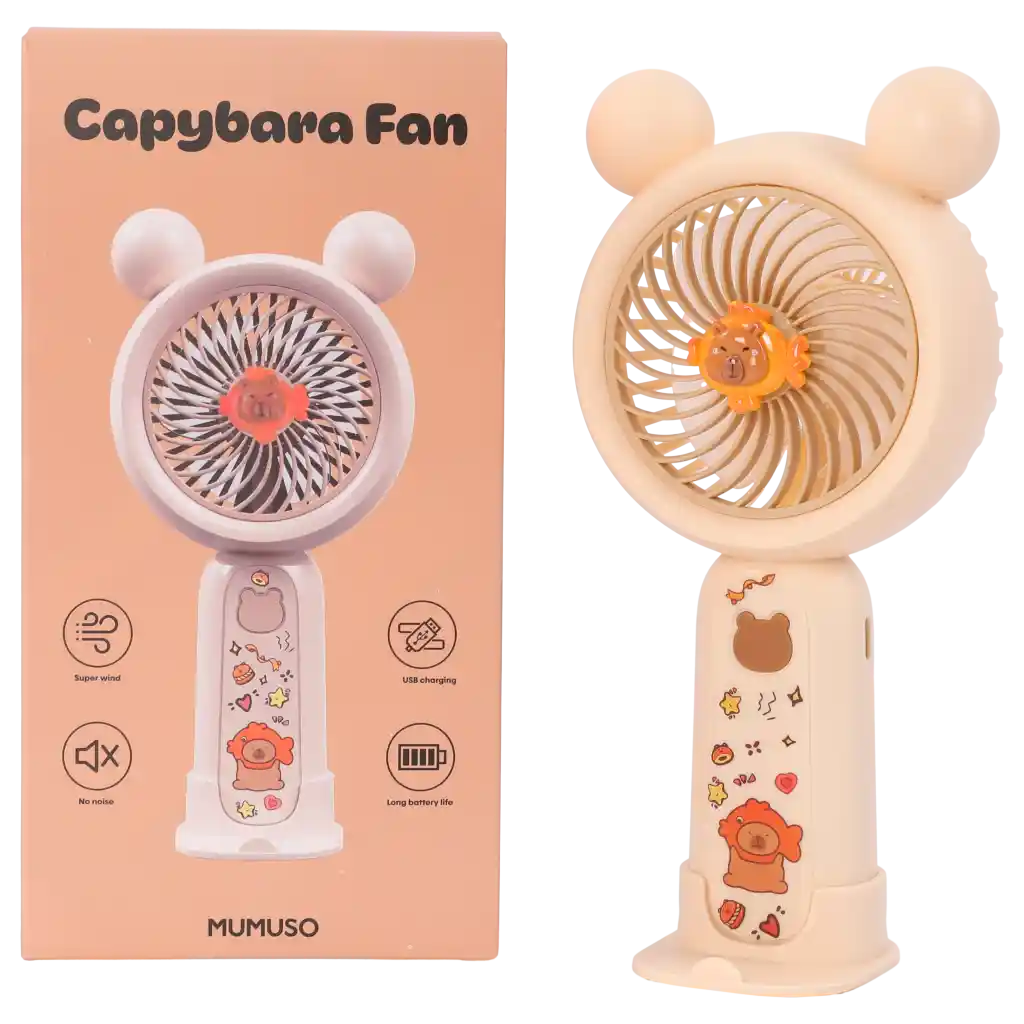 Tragbarer Handventilator aus Kunststoff mit Capybara-Design (Beige)