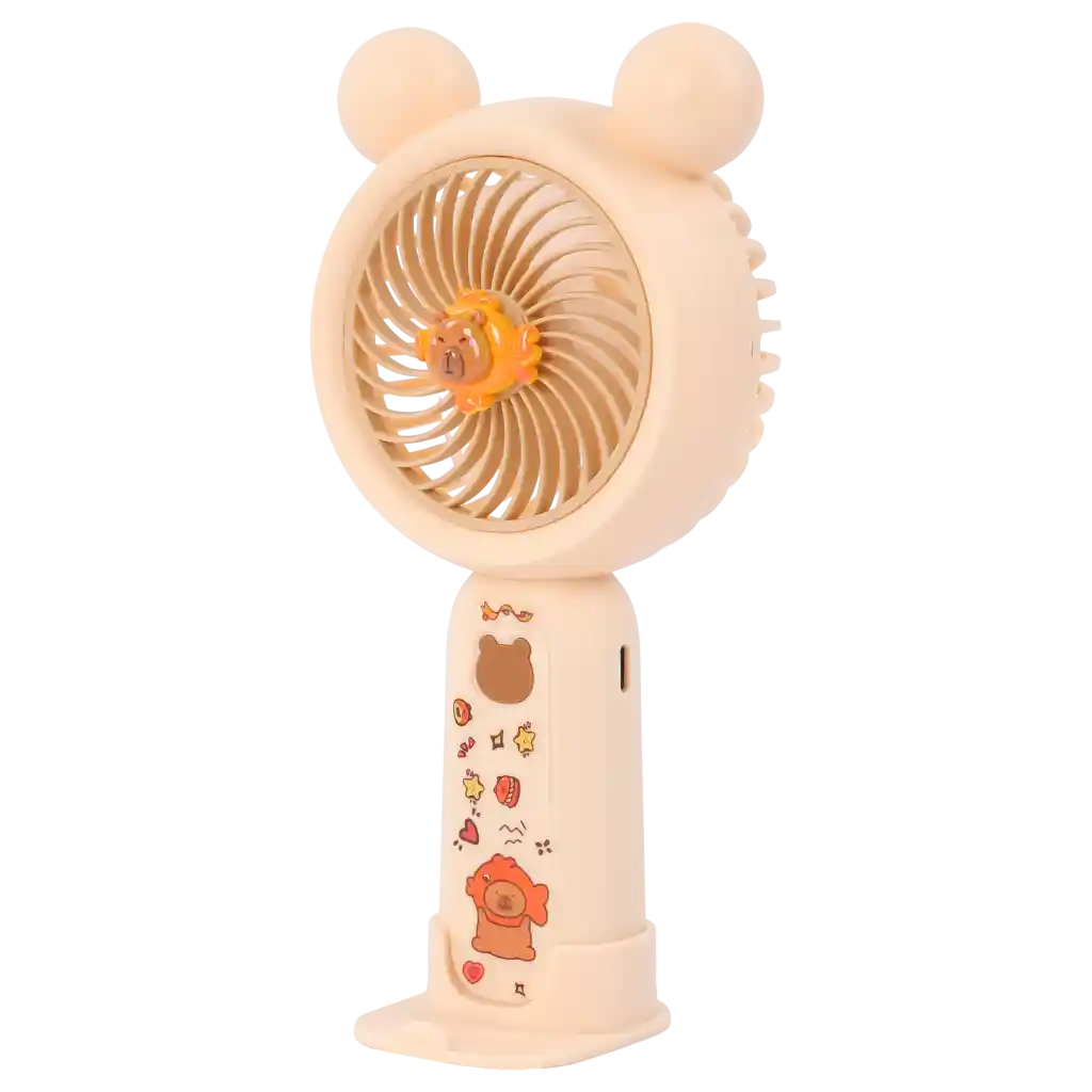 Tragbarer Handventilator aus Kunststoff mit Capybara-Design (Beige)