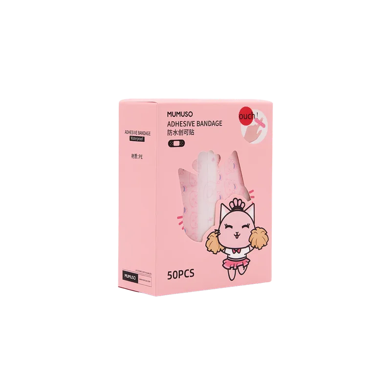 50 wasserdichte Cartoon-Pflaster mit Print, Vorratspackung (Rosa/Gelb)