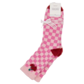Crew-Socken Damen Nerzvelours mit Karo und Kirschen-Design (Pink)
