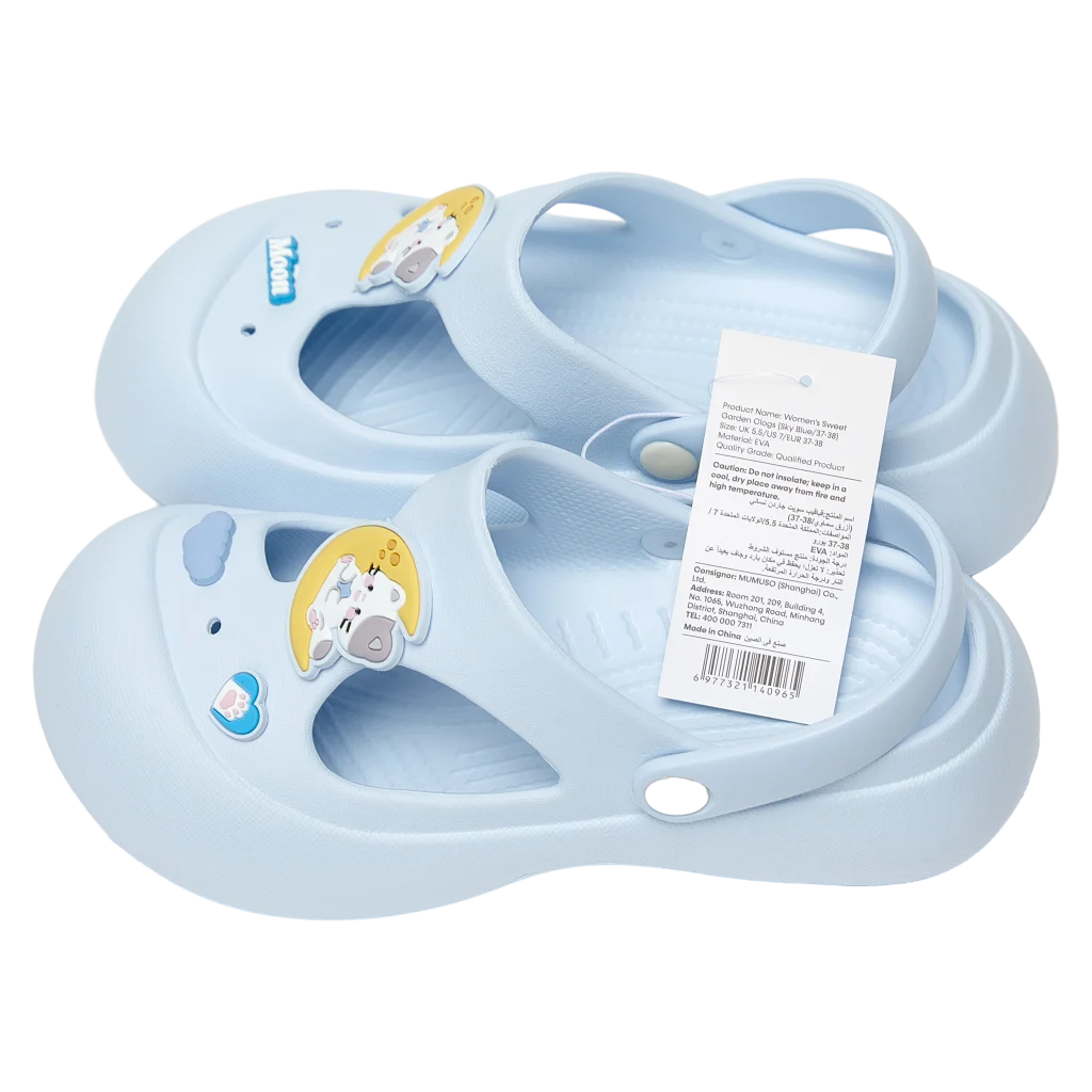 Damen Clogs im Katzen-Design für Freizeit und Zuhause (Sky Blue, 39-40)