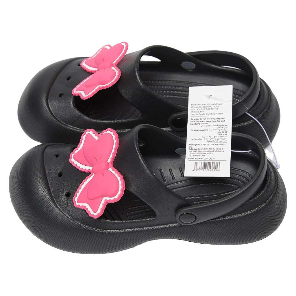 Clogs Damen mit Schleifen-Design für Alltag &amp; Freizeit (Schwarz, 37-38)