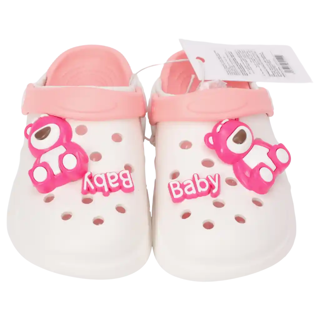 Kinder EVA-Gartenclogs mit Bärchen-Design, Gr. 31–32 (Weiß/Rosa)