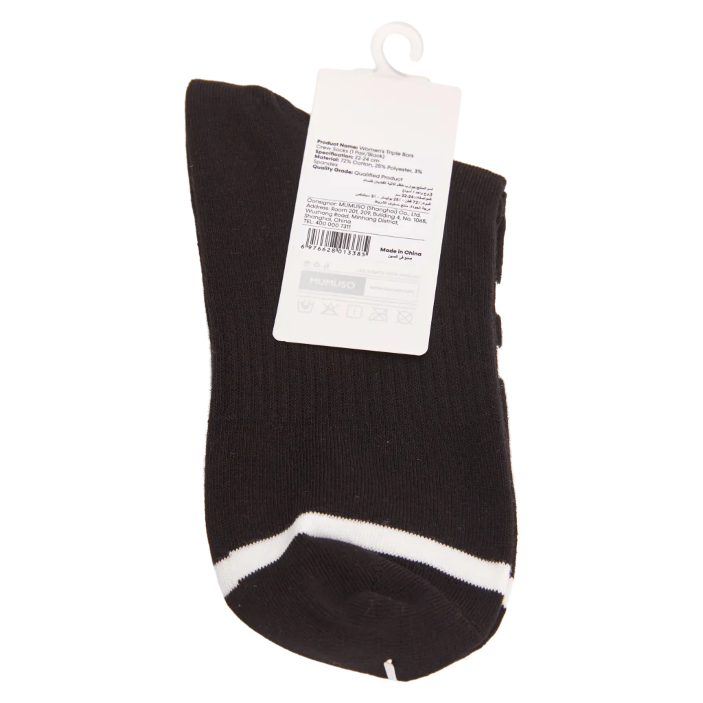 Crew Socken Damen aus Baumwolle mit Streifen-Design (Schwarz)