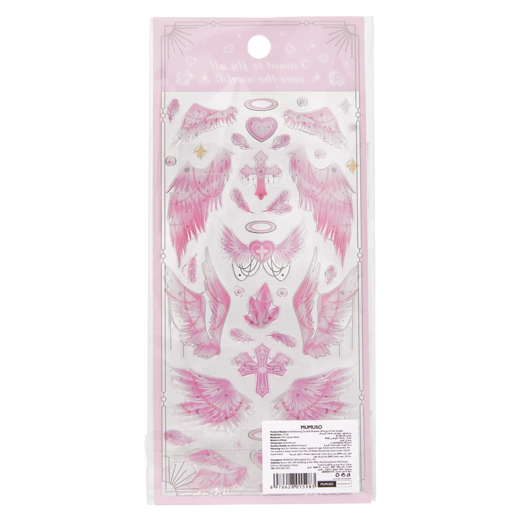 Crystal Sticker mit Engel-Flügel-Design und Foliendruck (Rosa/Flieder/Gold)