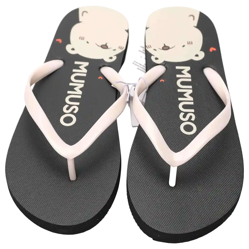 Damen Flip Flops mit Bären-Design, Größe 38-39 (Schwarz/Rosa)
