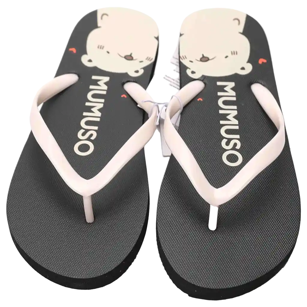 Damen Flip-Flops aus Polyethylen mit Bären-Design, Größe 40-41 (Schwarz/Rosa)
