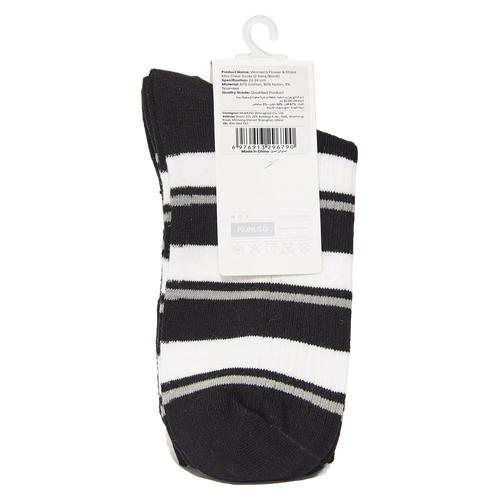 2 Paar Damen Socken Mini Crew 67% Baumwolle (Schwarz/Streifen)