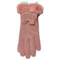 Damen Handschuh mit Schleifen-Design und Kunstfellbesatz (Rosa)