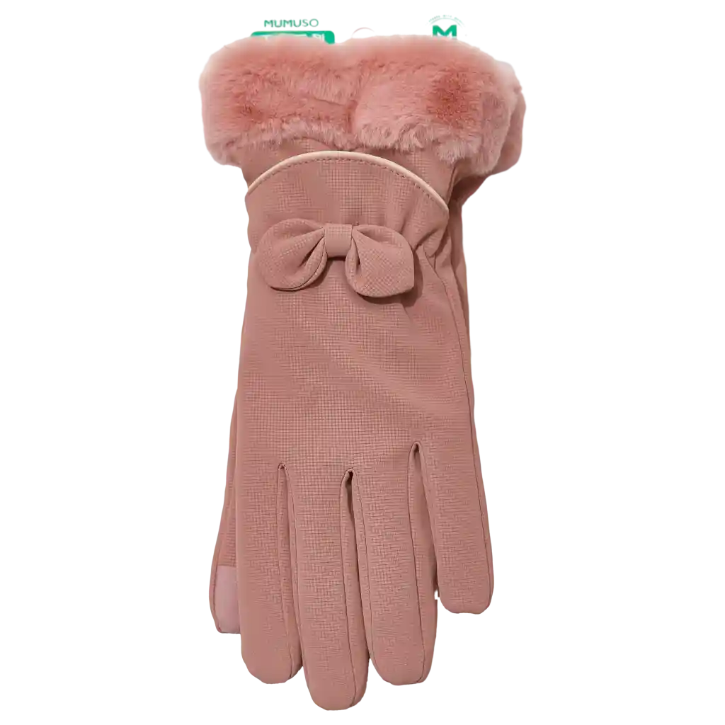 Damen Handschuh mit Schleifen-Design und Kunstfellbesatz (Rosa)