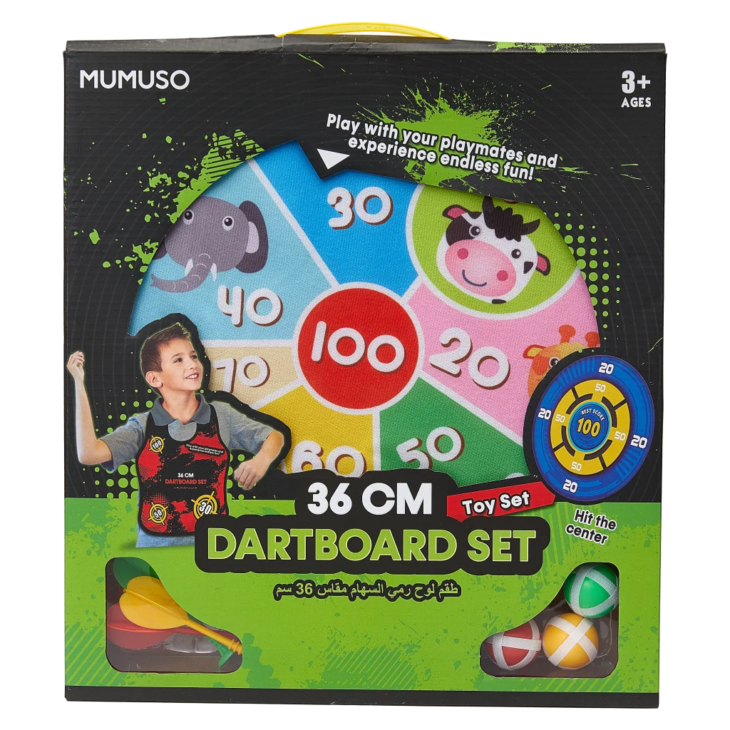 Dartboard-Set aus Veloursstoff, 36 cm mit Tier-Design (Mehrfarbig)