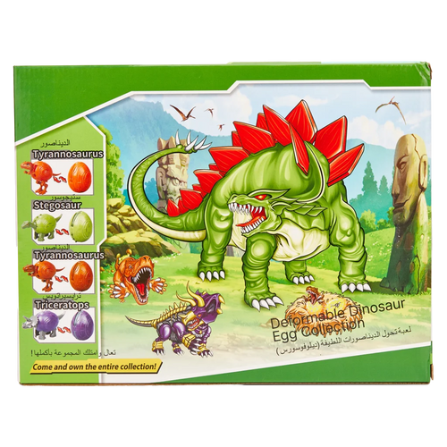 2-in-1 Dinosaurier-Transformationsspielzeug aus Kunststoff, Set mit Dino-Design (Grün/Orange/Lila/Braun)