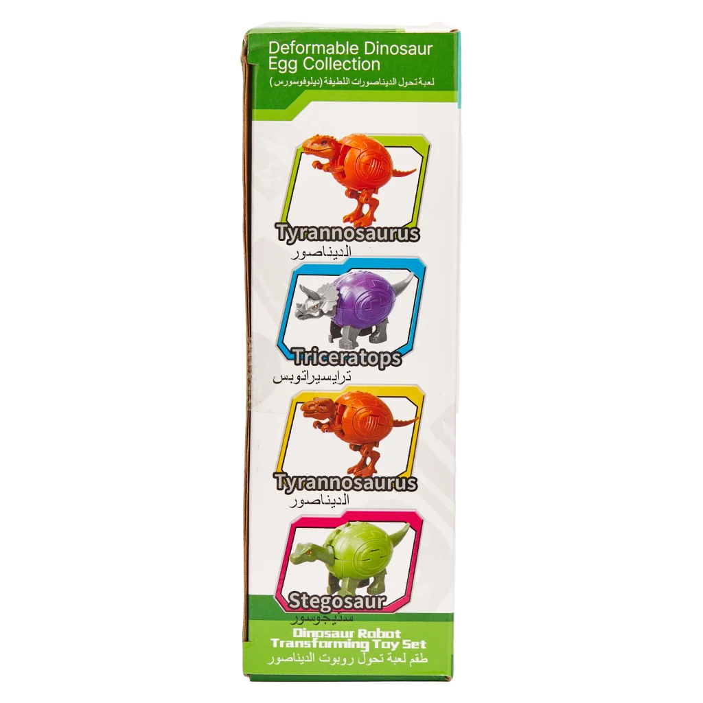 2-in-1 Dinosaurier-Transformationsspielzeug aus Kunststoff, Set mit Dino-Design (Grün/Orange/Lila/Braun)