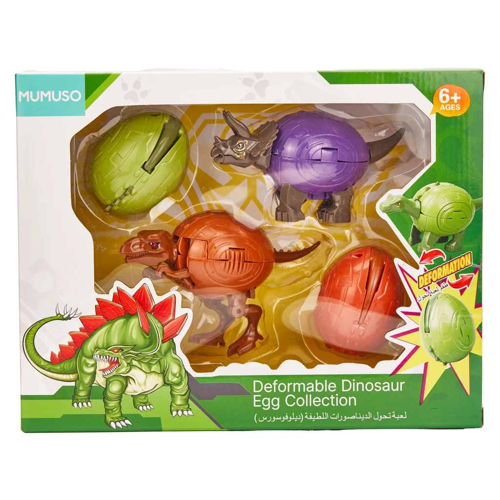 2-in-1 Dinosaurier-Transformationsspielzeug aus Kunststoff, Set mit Dino-Design (Grün/Orange/Lila/Braun)