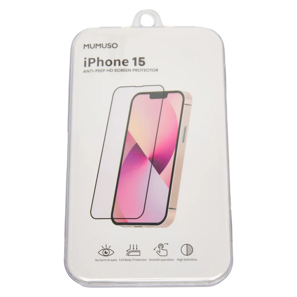 Displayschutzfolie aus gehärtetem Glas für iPhone 15, Anti-Peeping HD (Transparent)