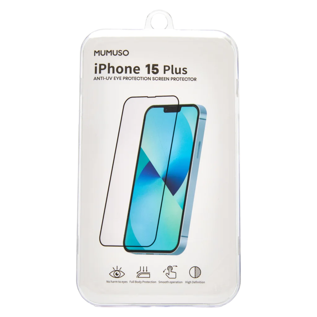Anti-UV Displayschutzfolie aus gewalztem Glas für iPhone 15 Plus (Transparent)