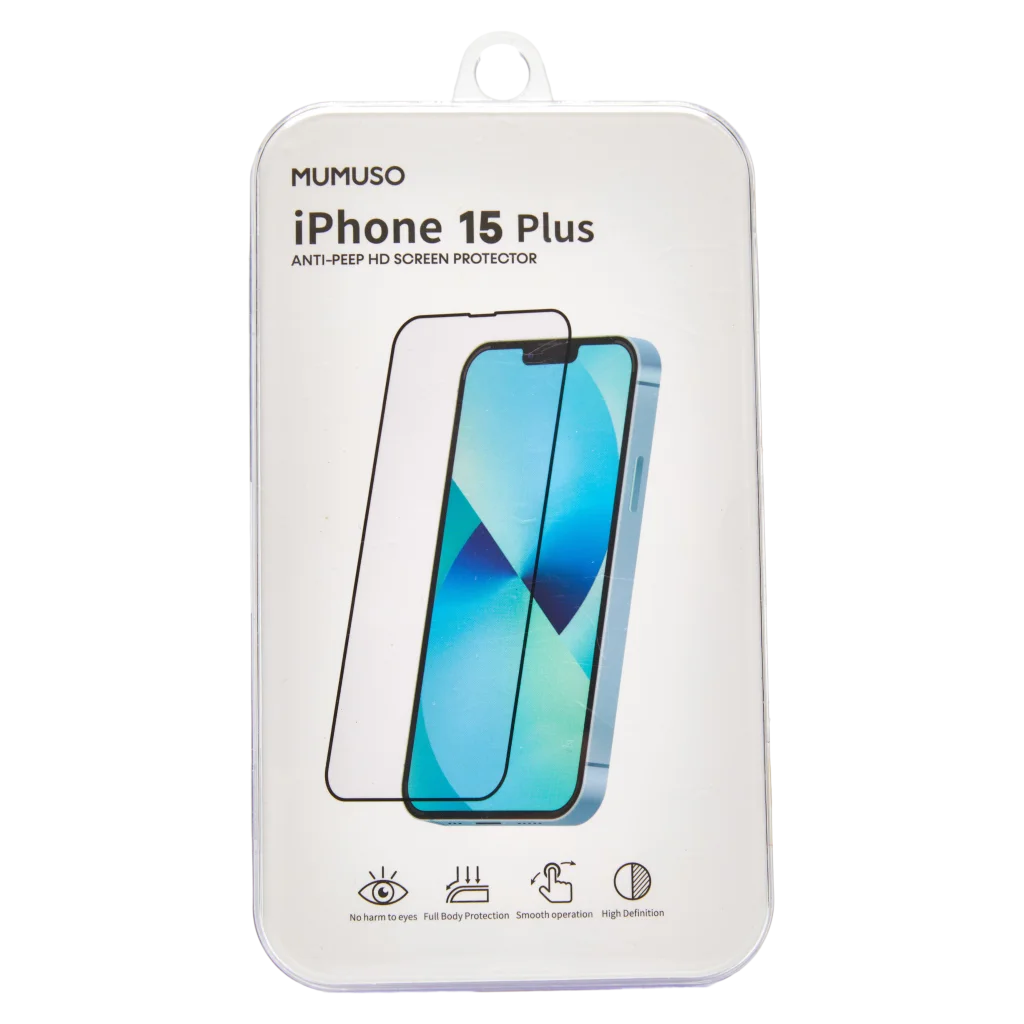HD Displayschutzfolie aus Glas für iPhone 15 Plus, Anti-Peep (Transparent)