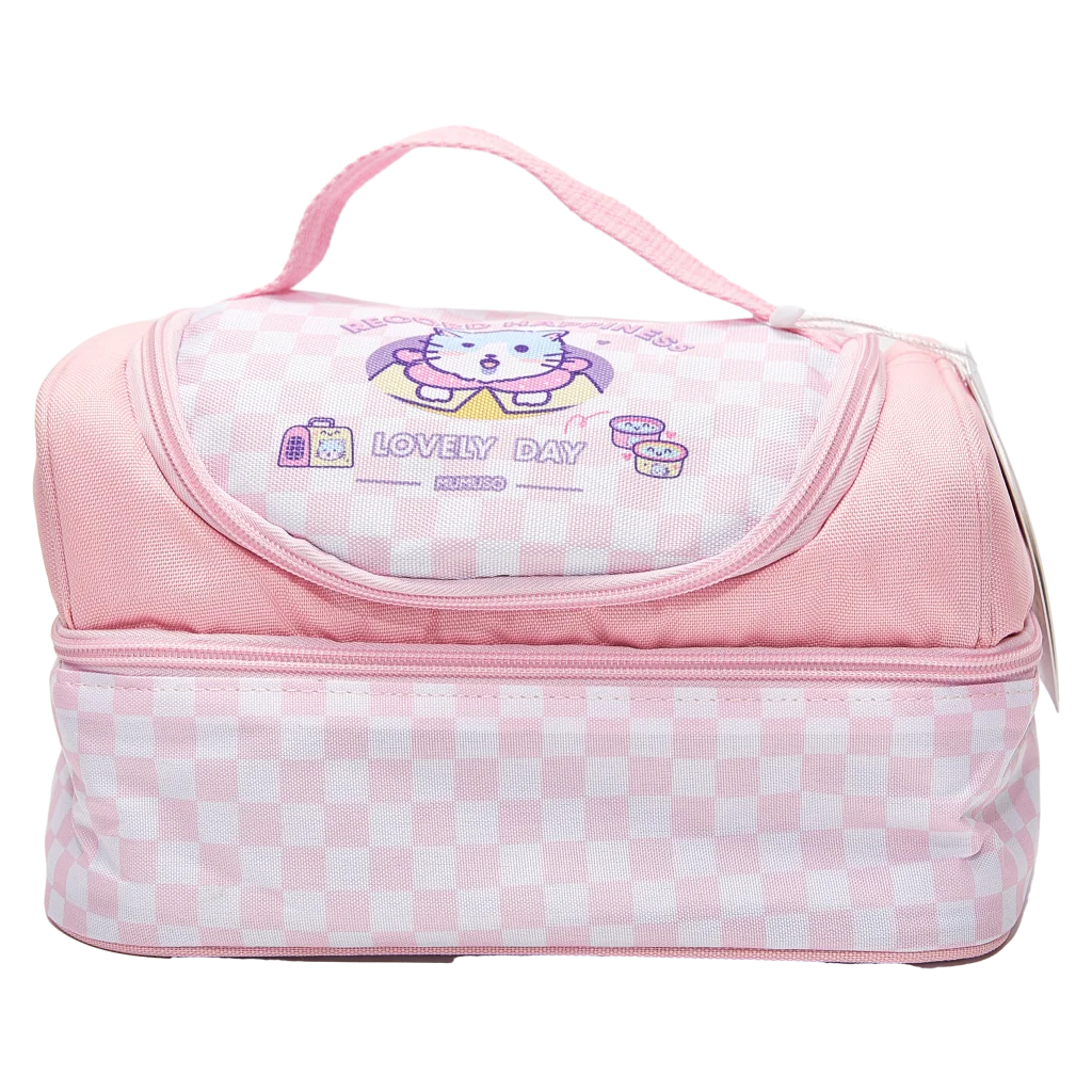 Doppellagige Isolier-Lunchbag aus Polyester mit Katzen-Design (Rosa)