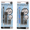 Druckbleistift-Set 2B, 2,0 mm mit Ersatzminen und Radiergummi (Schwarz/Blau)