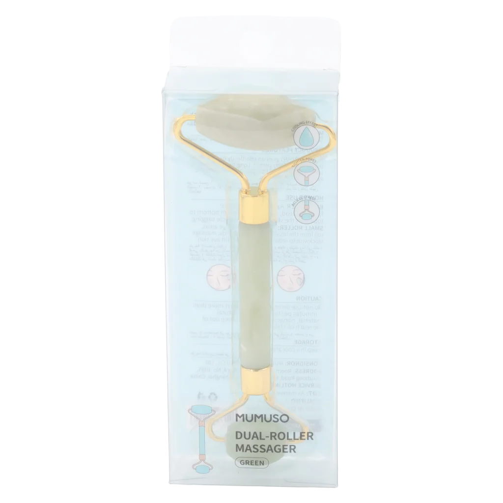 Dual-Roller Gesichtsmassager aus natürlichem Stein (Grün)