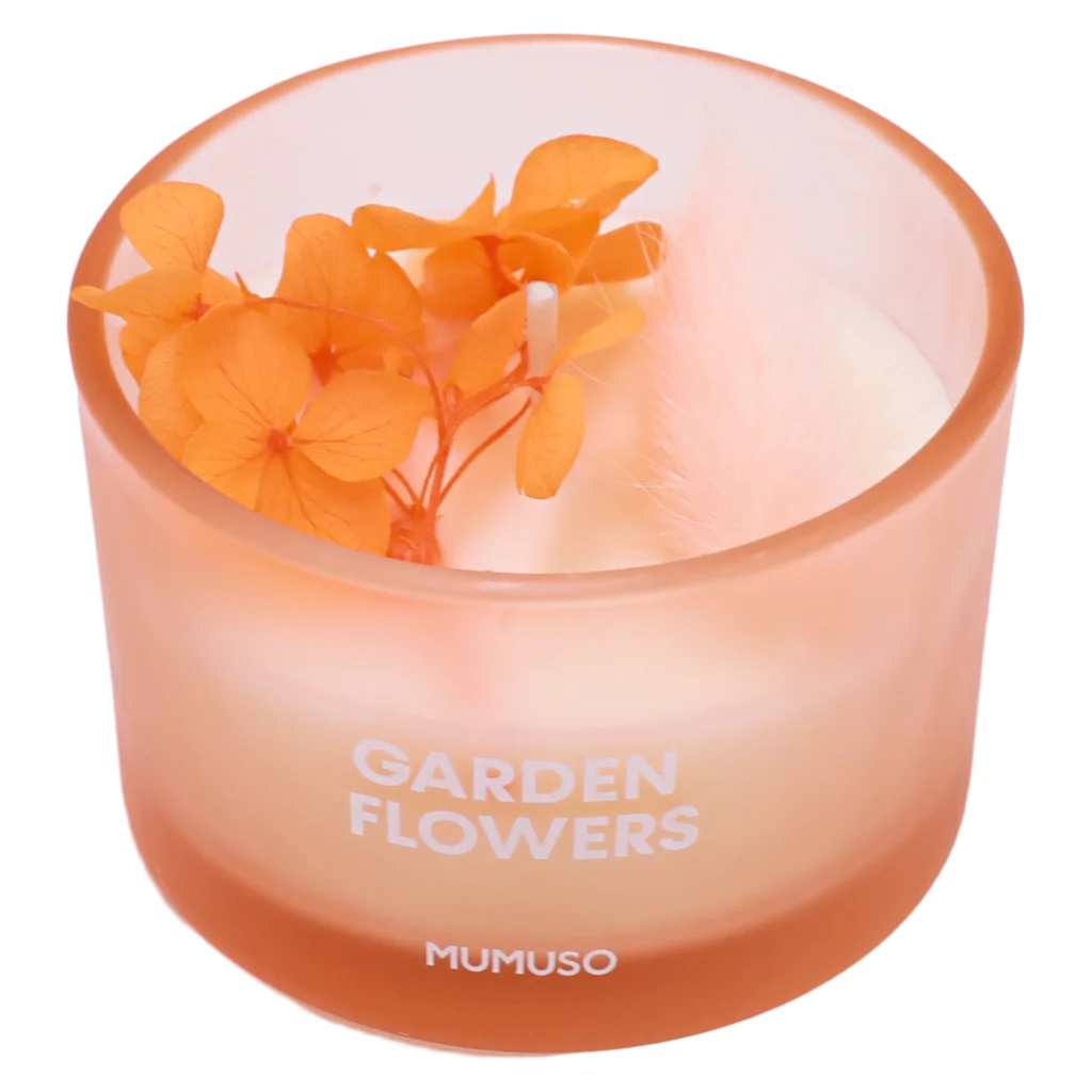 Duftkerze aus Pflanzenwachs mit Garden-Flowers-Print und ewiger Blume, 75 g (Apricot)