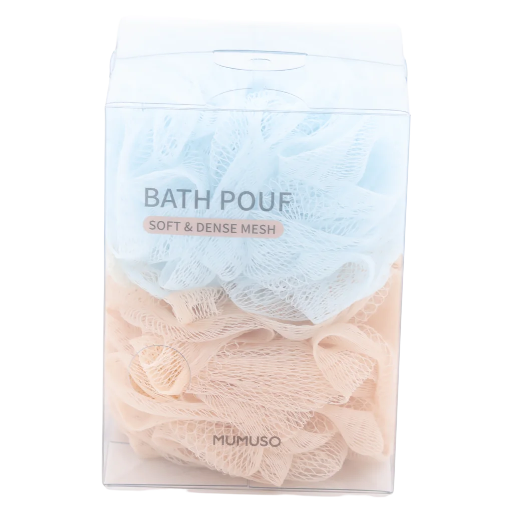 Duschpuff aus Mesh für sanfte Hautreinigung (Blau/Rosa)