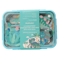 Edelstahl-Lunchbox mit 4 Fächern und Suppenschale, mit Dinosaurier-Design (Blau)