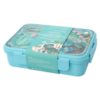Edelstahl-Lunchbox mit 4 Fächern und Suppenschale, mit Dinosaurier-Design (Blau)
